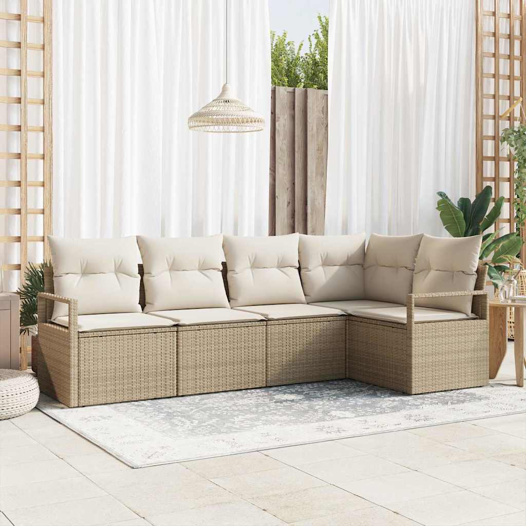 Sofa Set 5 stk. Beige [Synthetisch]: Poly Rattan
