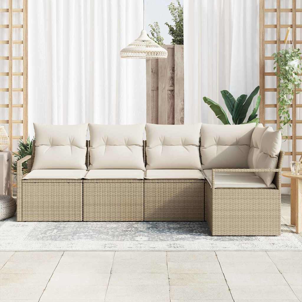 Sofa Set 5 stk. Beige [Synthetisch]: Poly Rattan