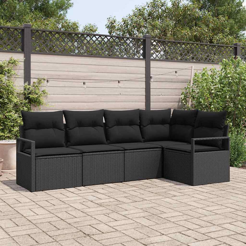 Sofa Set 5 stk. Schwarz [Synthetisch]: Poly Rattan