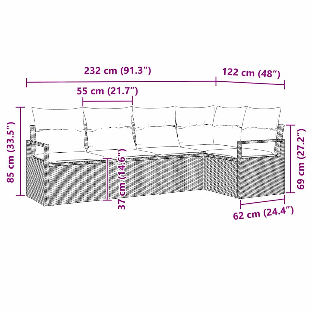 Sofa Set 5 stk. Schwarz [Synthetisch]: Poly Rattan