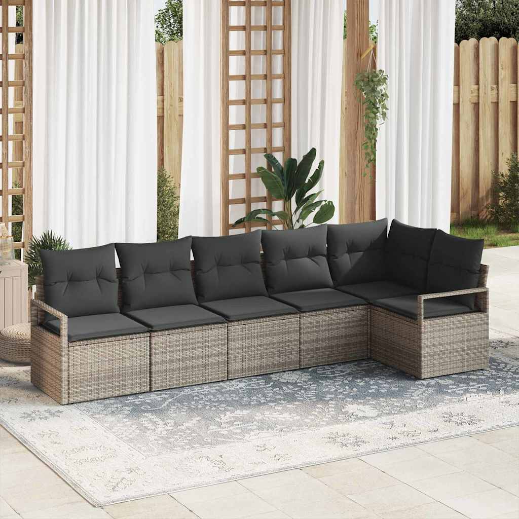 Sofa Set 6 stk. Grau [Synthetisch]: Poly Rattan