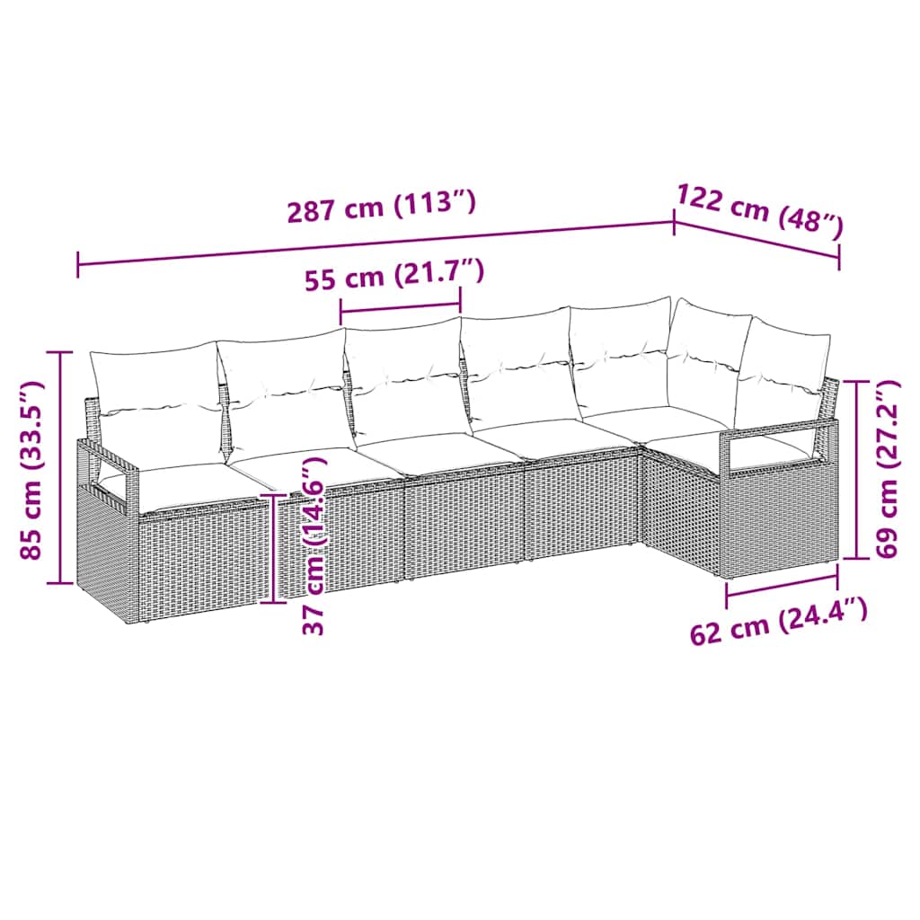 Sofa Set 6 stk. Grau [Synthetisch]: Poly Rattan