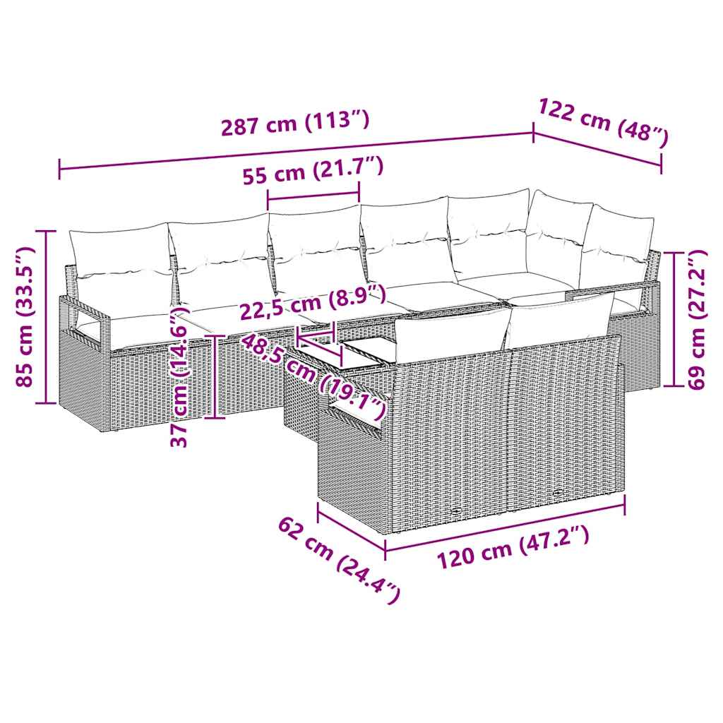 Sofa Set 9 stk. Schwarz [Synthetisch]: Poly Rattan