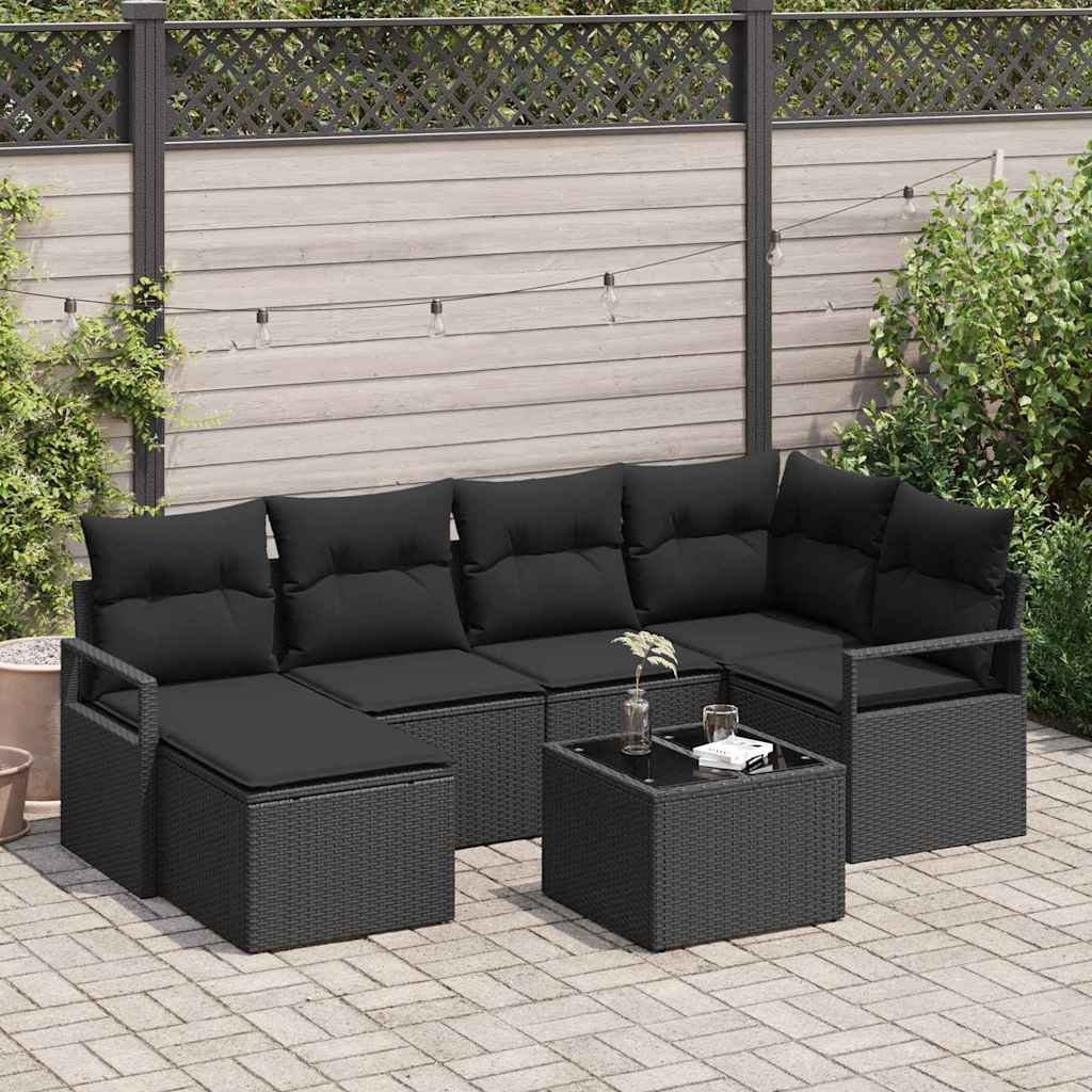 Sofa Set 7 stk. Schwarz [Synthetisch]: Poly Rattan