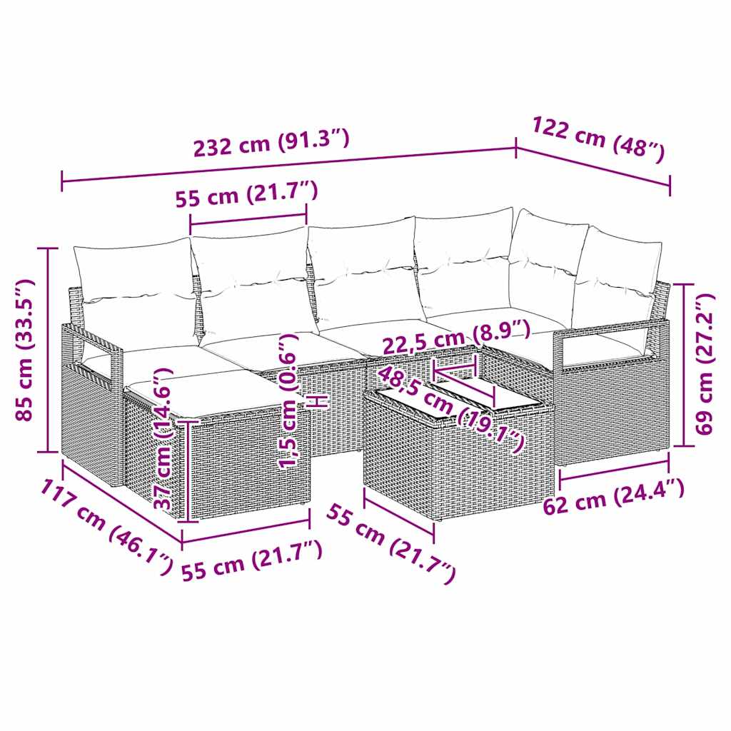 Sofa Set 7 stk. Schwarz [Synthetisch]: Poly Rattan