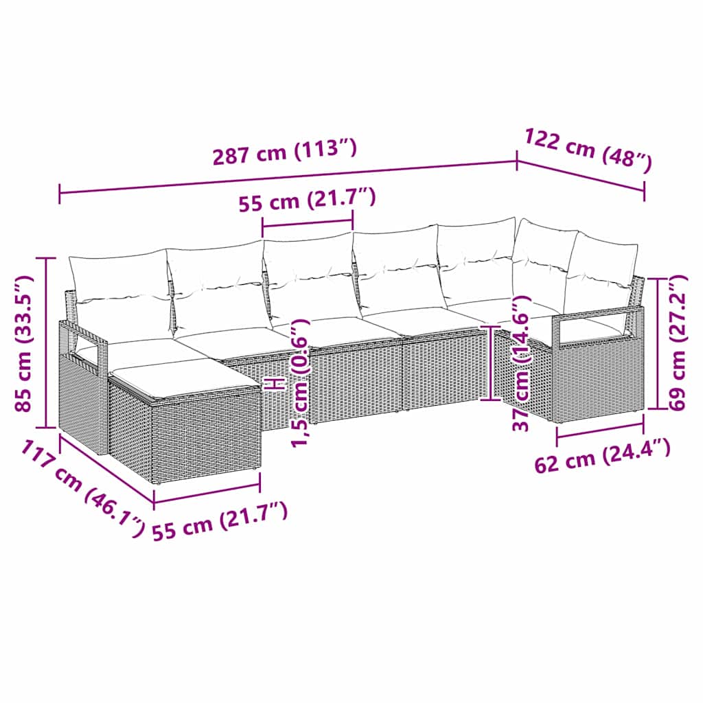 Sofa Set 7 stk. Schwarz [Synthetisch]: Poly Rattan
