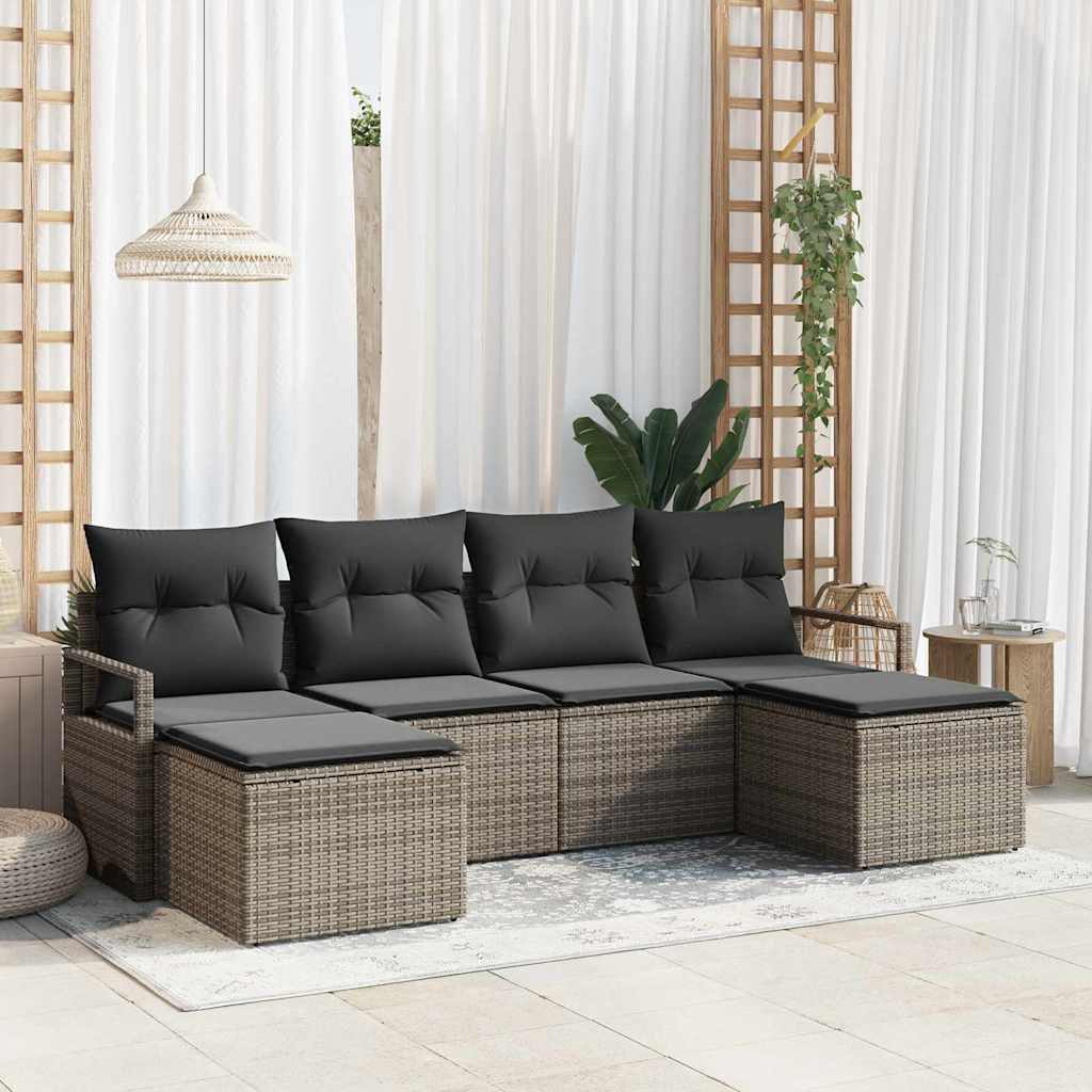 Sofa Set 6 stk. Grau [Synthetisch]: Poly Rattan