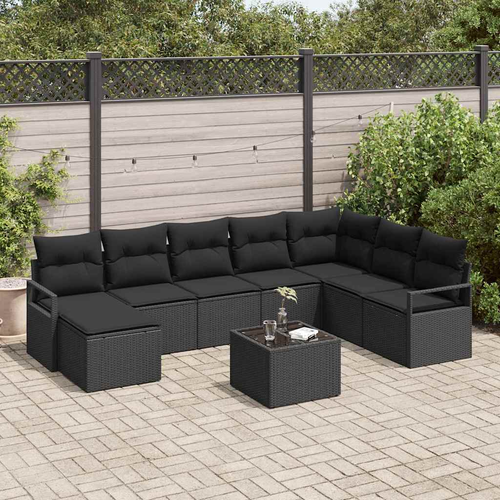 Sofa Set 9 stk. Schwarz [Synthetisch]: Poly Rattan