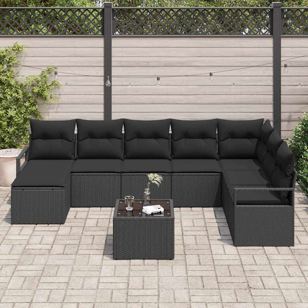 Sofa Set 9 stk. Schwarz [Synthetisch]: Poly Rattan