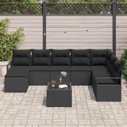 Sofa Set 9 stk. Schwarz [Synthetisch]: Poly Rattan