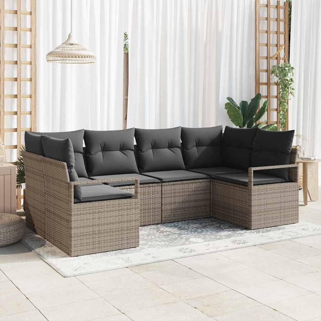 Sofa Set 6 Stk. Grau [Synthetisch]: Poly Rattan