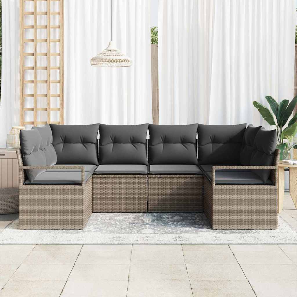 Sofa Set 6 Stk. Grau [Synthetisch]: Poly Rattan