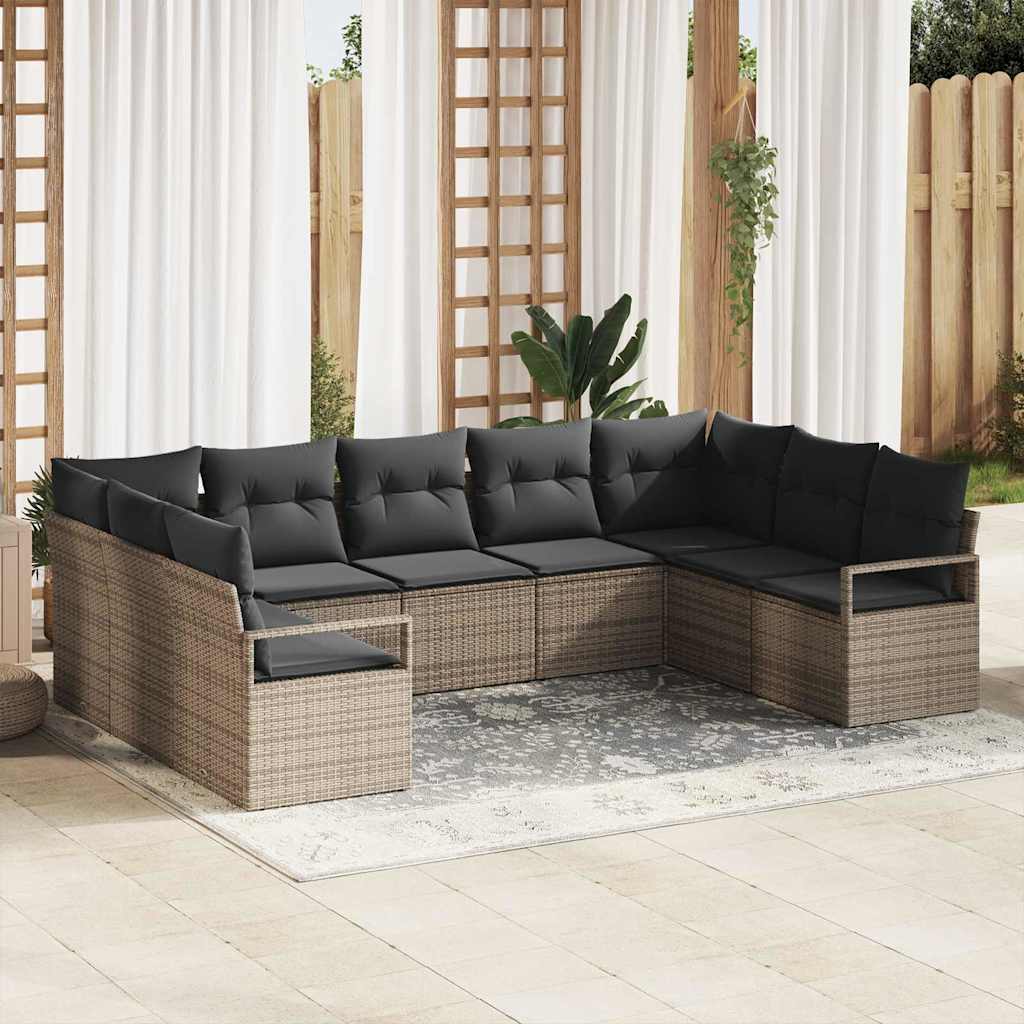 Sofa Set 9 stk. Grau [Synthetisch]: Poly Rattan