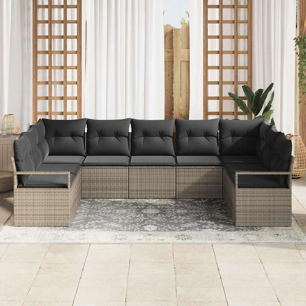 Sofa Set 9 stk. Grau [Synthetisch]: Poly Rattan