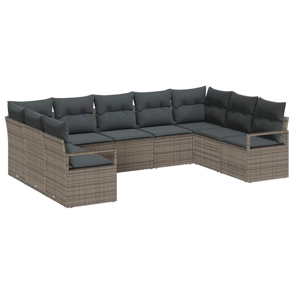 Sofa Set 9 stk. Grau [Synthetisch]: Poly Rattan