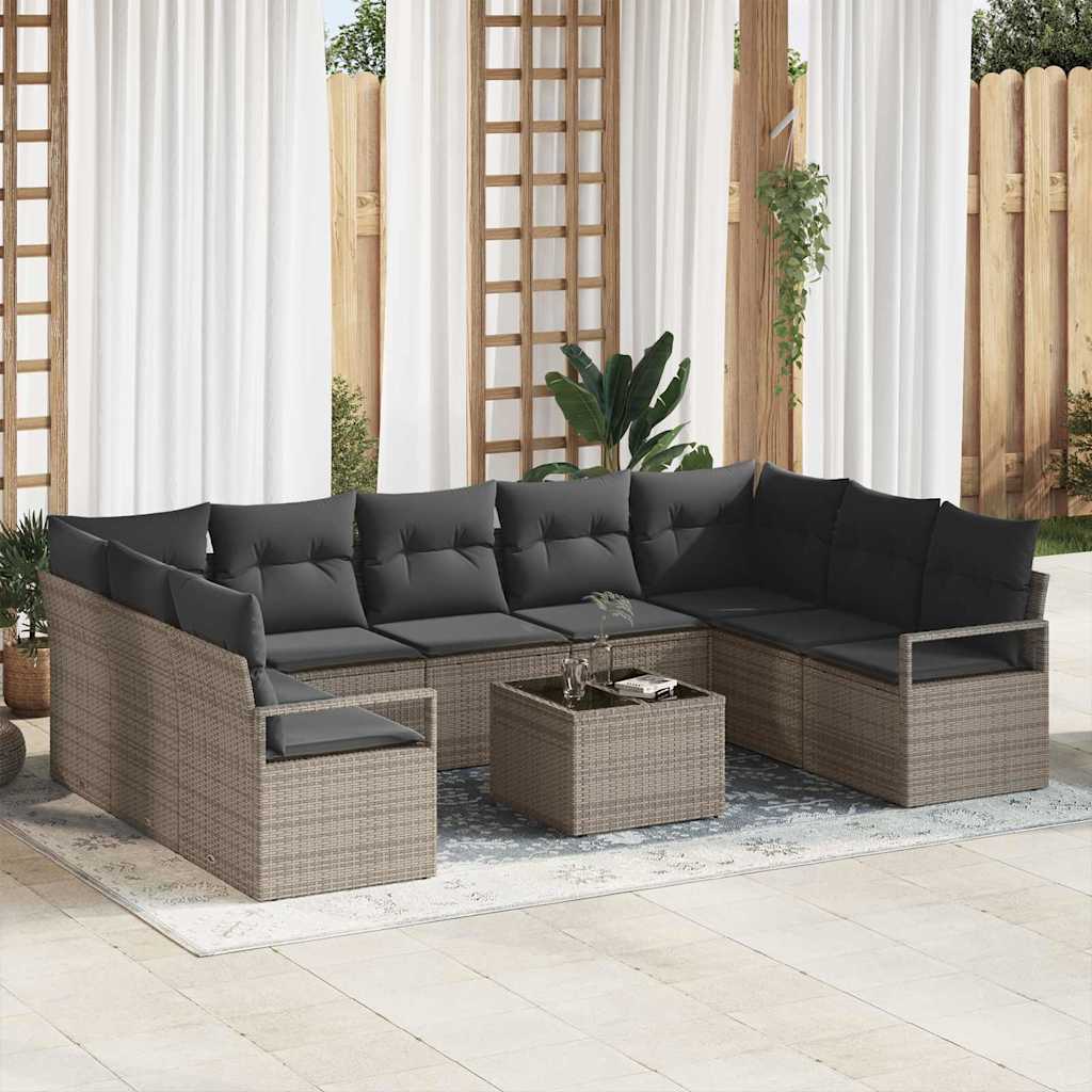 Sofa Set 10 stk. Grau [Synthetisch]: Poly Rattan