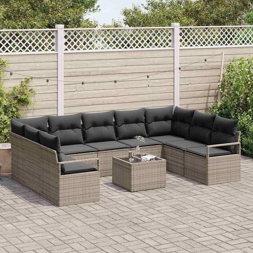 Sofa Set 10 stk. Grau [Synthetisch]: Poly Rattan