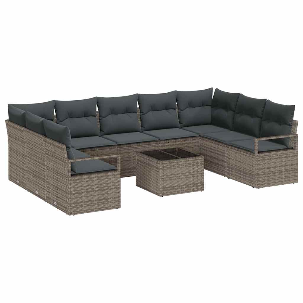 Sofa Set 10 stk. Grau [Synthetisch]: Poly Rattan