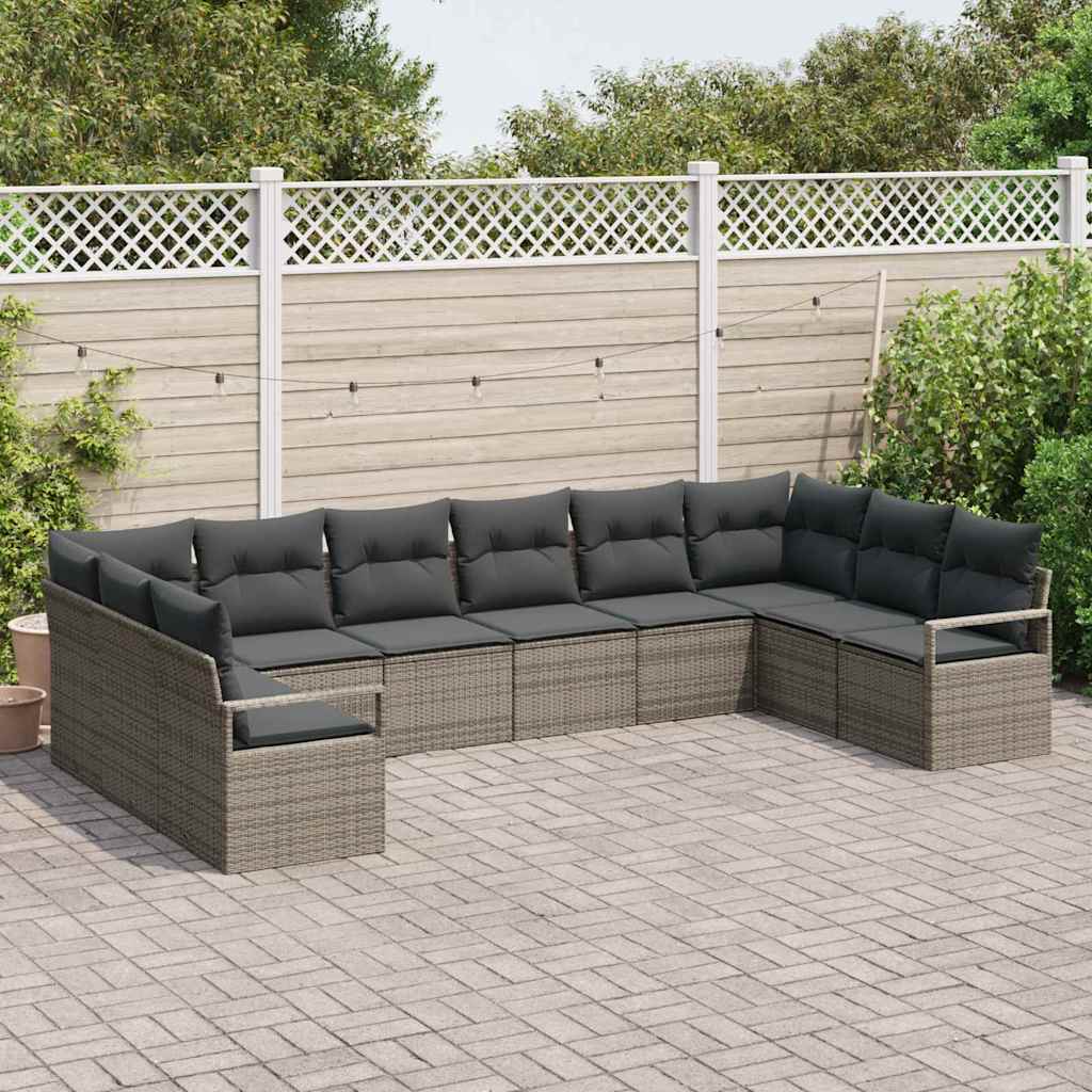 Sofa Set mit Kissen 10 pcs Grau Poly Rattan