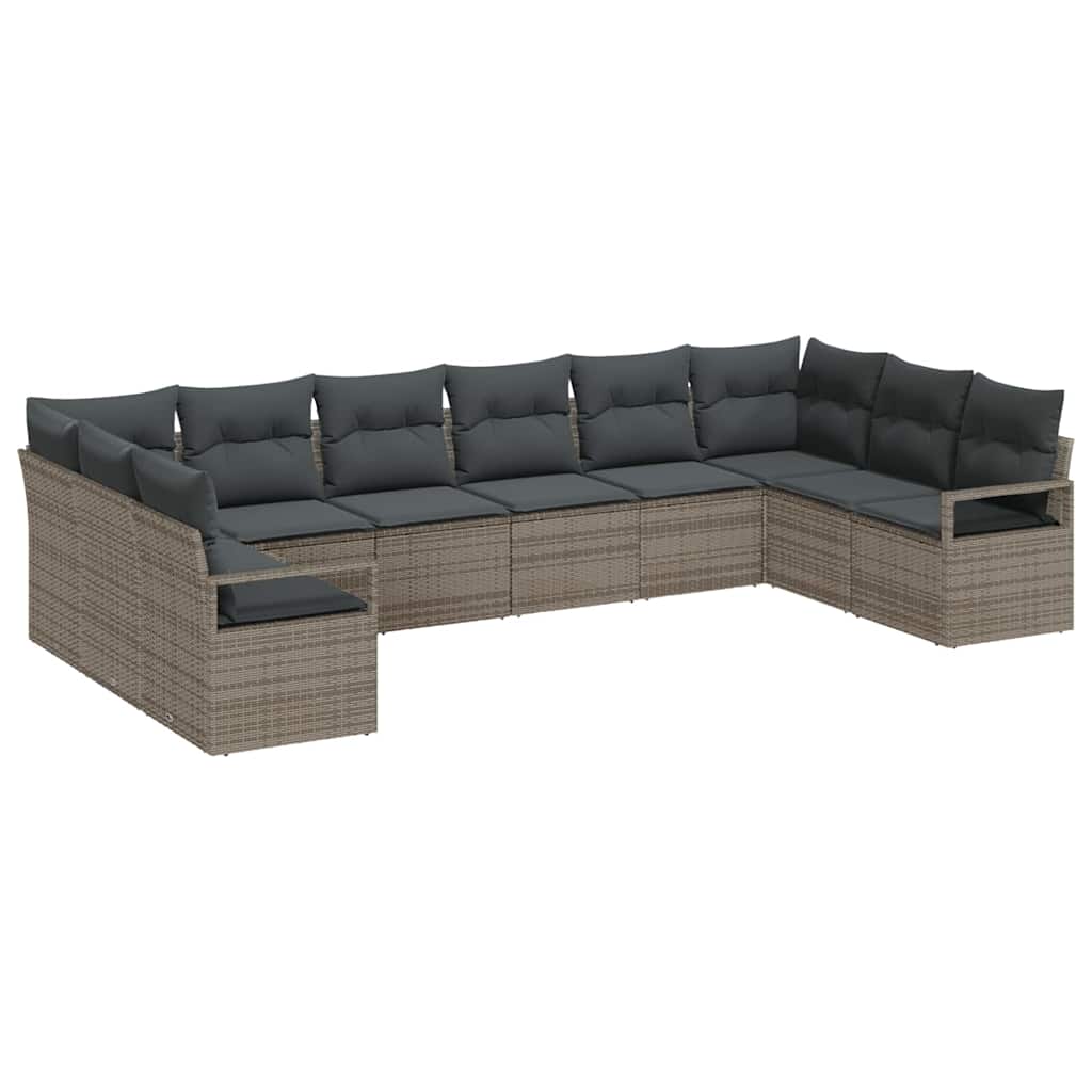 Sofa Set mit Kissen 10 pcs Grau Poly Rattan