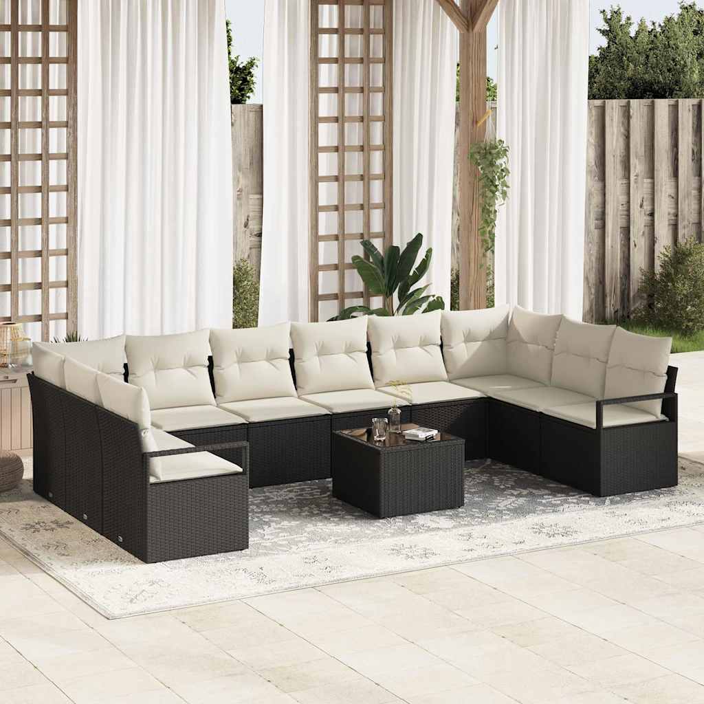 Sofa Set mit Kissen 11 pcs Schwarz Poly-Rattan