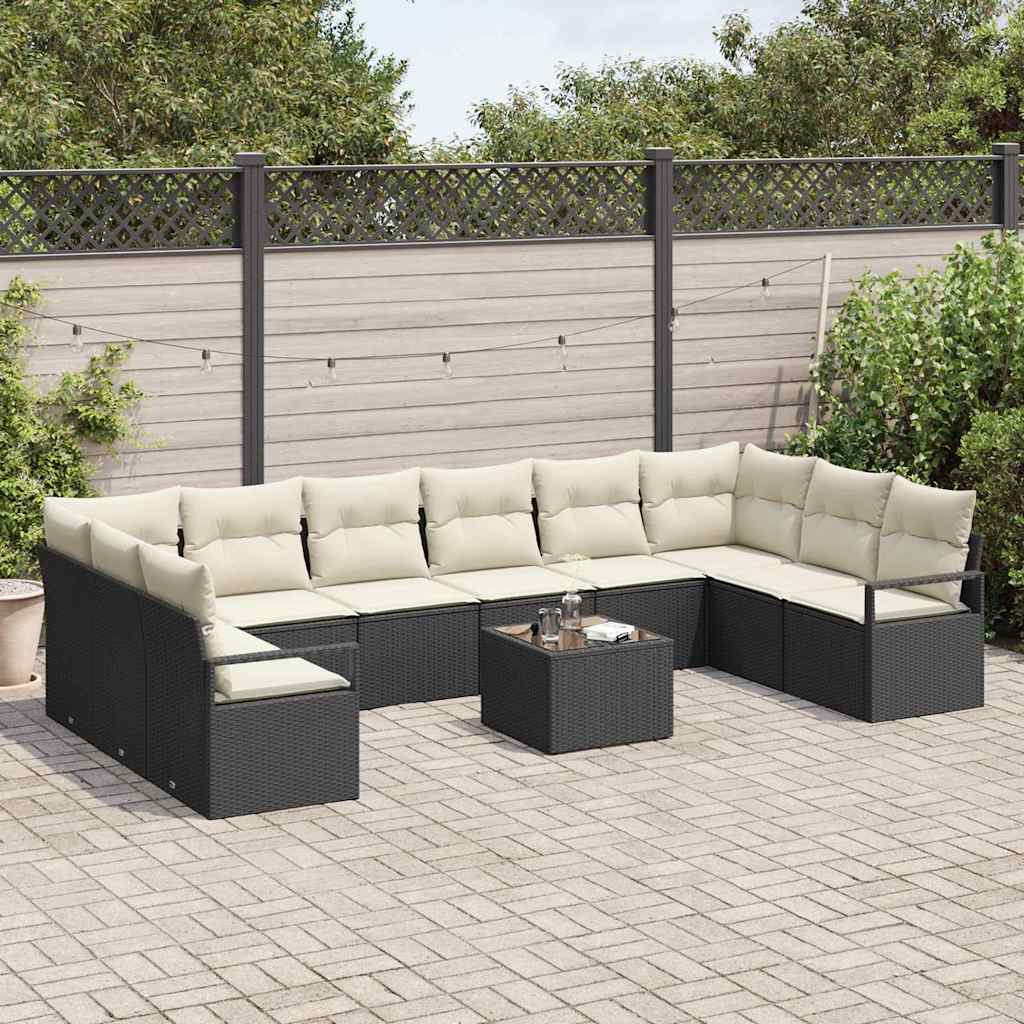 Sofa Set mit Kissen 11 pcs Schwarz Poly-Rattan