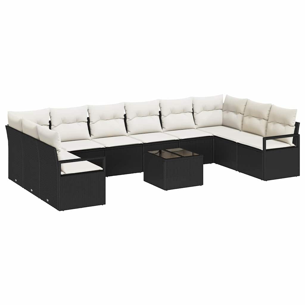 Sofa Set mit Kissen 11 pcs Schwarz Poly-Rattan