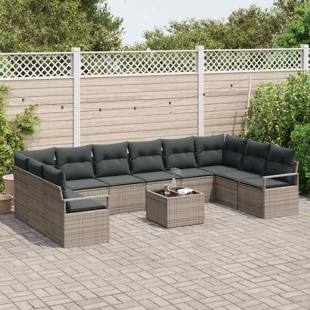 Sofa Set 11 stk. Grau [Synthetisch]: Poly Rattan