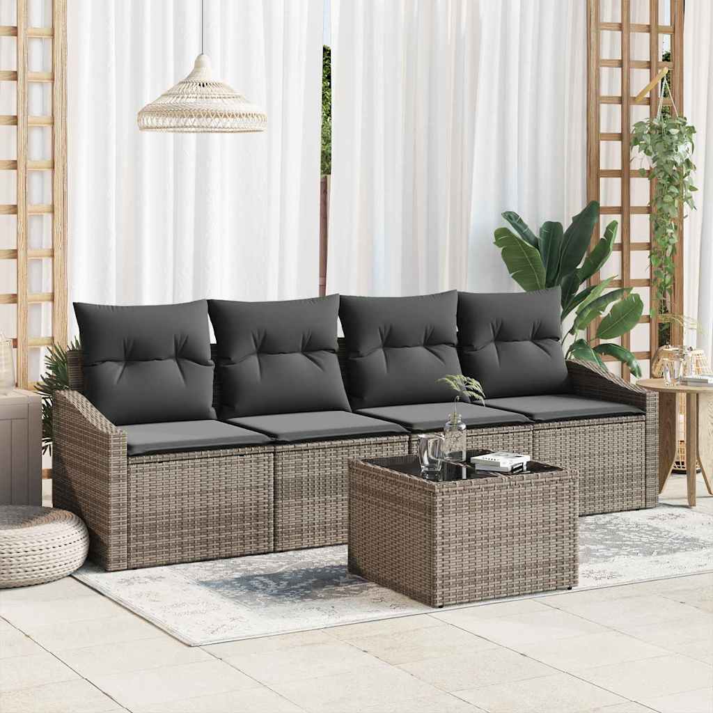 Sofa Set 5 stk. Grau [Synthetisch]: Poly Rattan