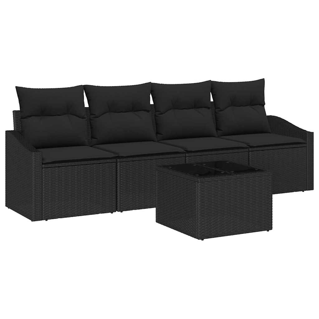 Sofa Set 5 stk. Schwarz [Synthetisch]: Poly Rattan
