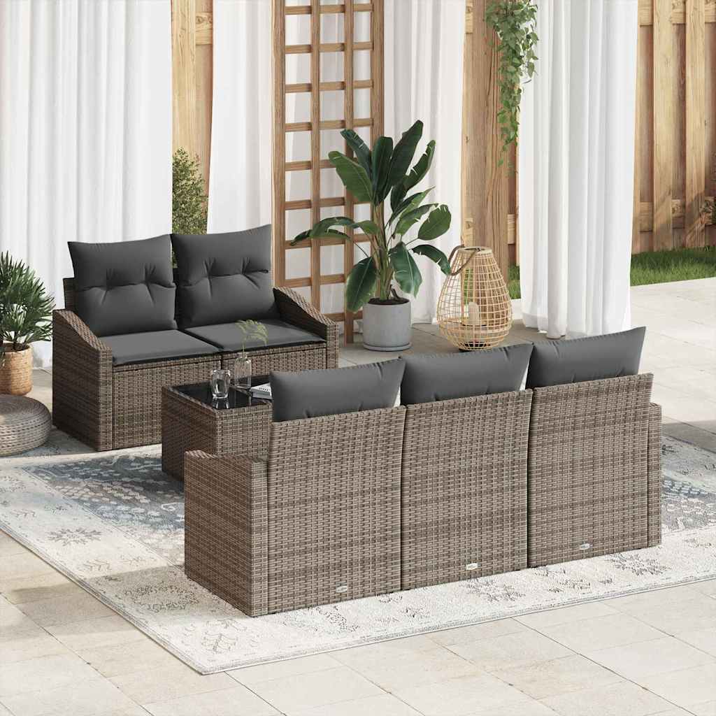 Sofa Set 6 stk. Grau [Synthetisch]: Poly Rattan