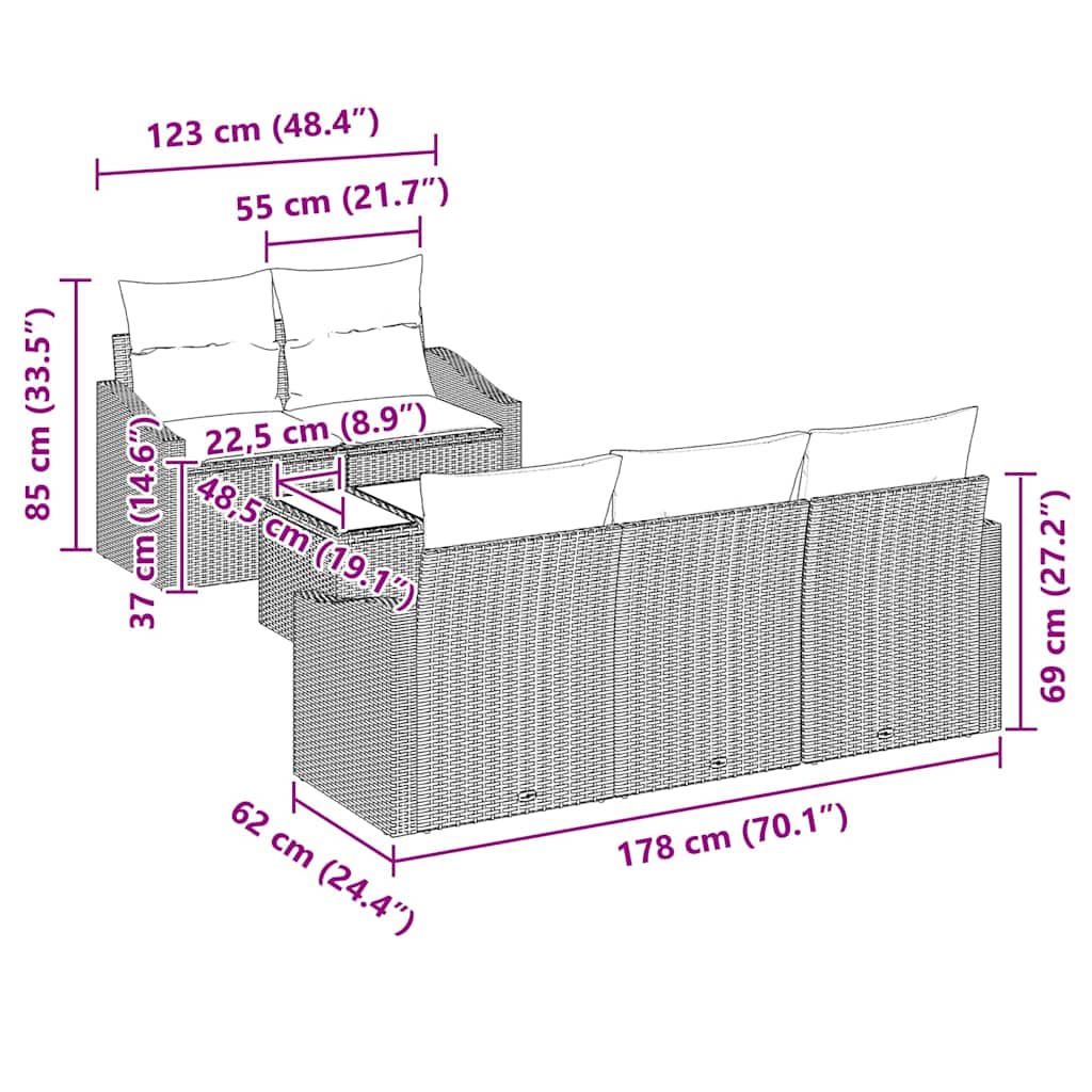 Sofa Set 6 stk. Grau [Synthetisch]: Poly Rattan