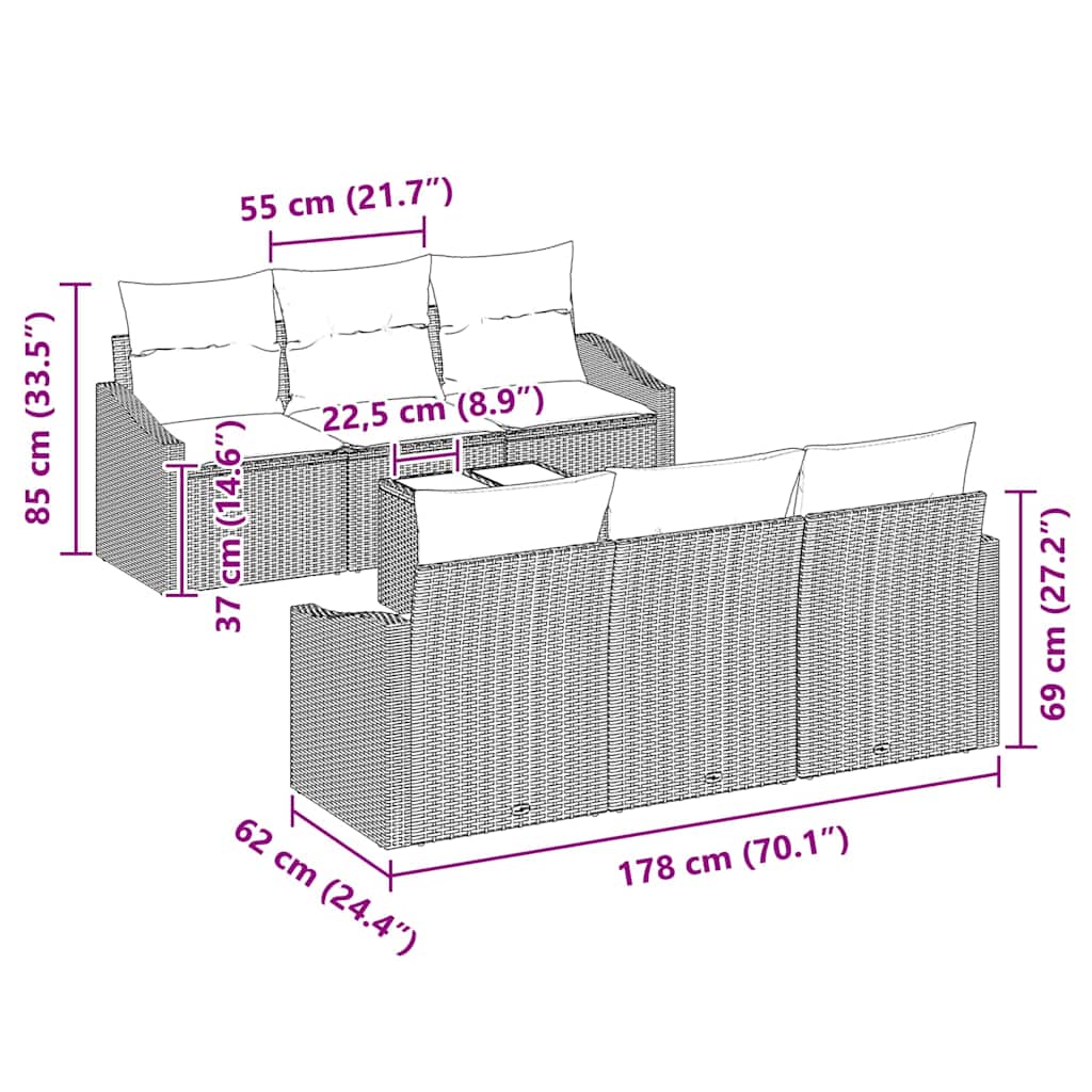 Sofa Set 7 stk. Grau [Synthetisch]: Poly Rattan