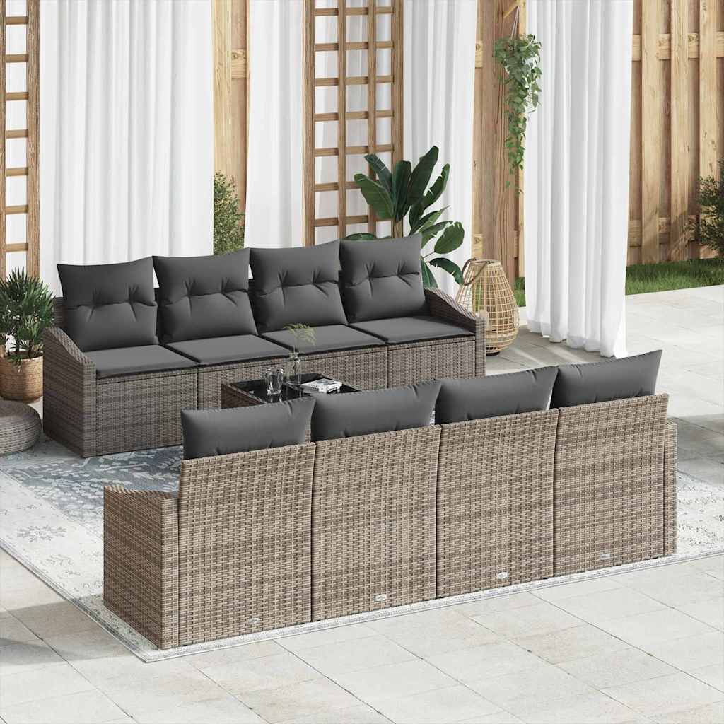 Sofa Set 9 stk. Grau [Synthetisch]: Poly Rattan