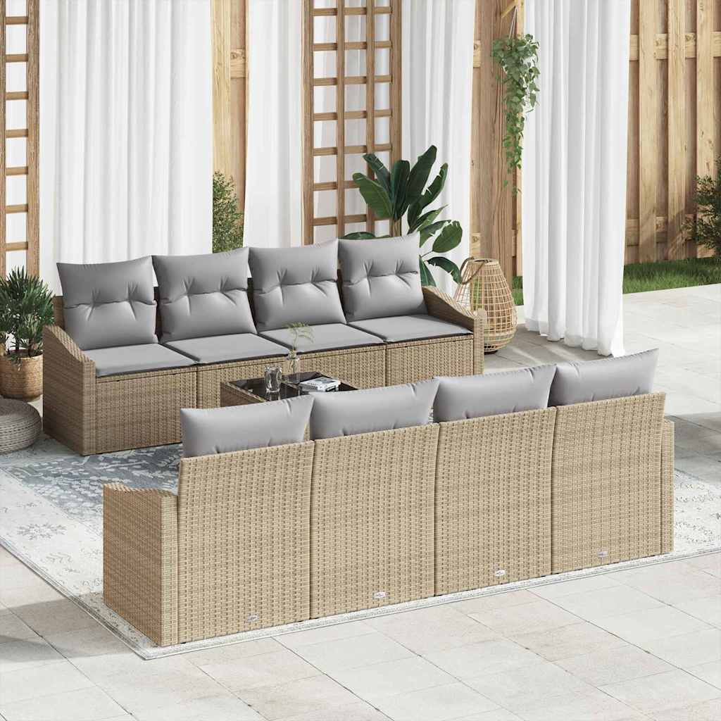 Sofa Set mit Kissen 9 pcs Beige und Hellgrau Poly Rattan