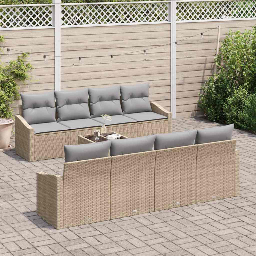 Sofa Set 9 Stk. Beige und Hellgrau [Synthetisch]: Poly Rattan