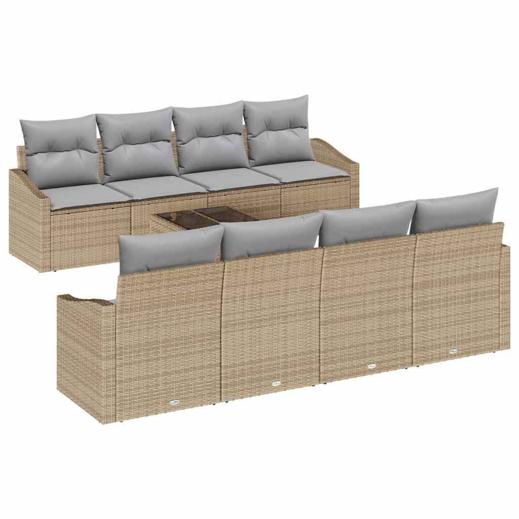 Sofa Set mit Kissen 9 pcs Beige und Hellgrau Poly Rattan
