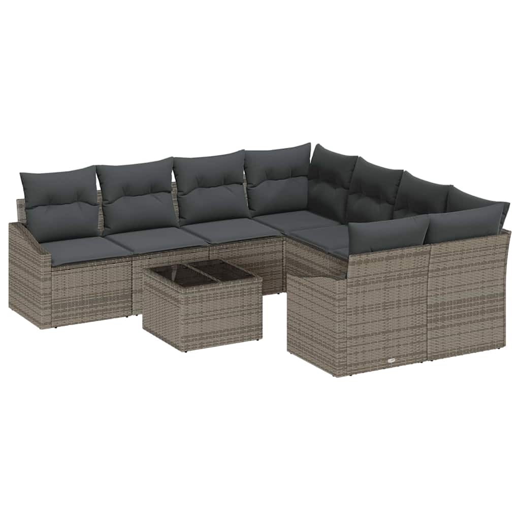 Sofa Set 9 stk. Grau [Synthetisch]: Poly Rattan