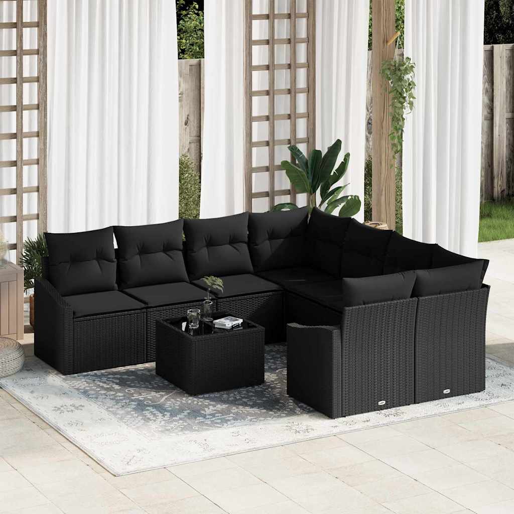 Sofa Set 9 stk. Schwarz [Synthetisch]: Poly Rattan
