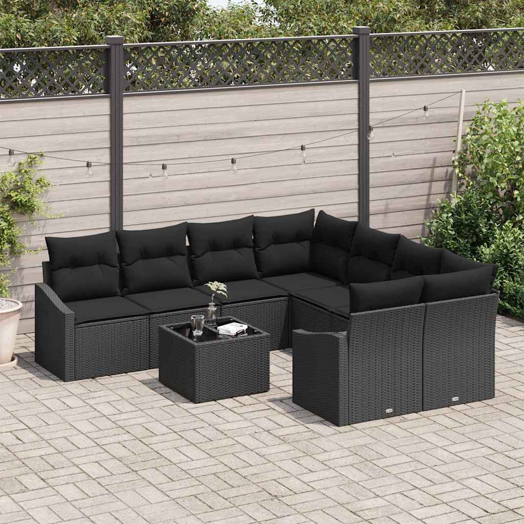 Sofa Set 9 stk. Schwarz [Synthetisch]: Poly Rattan