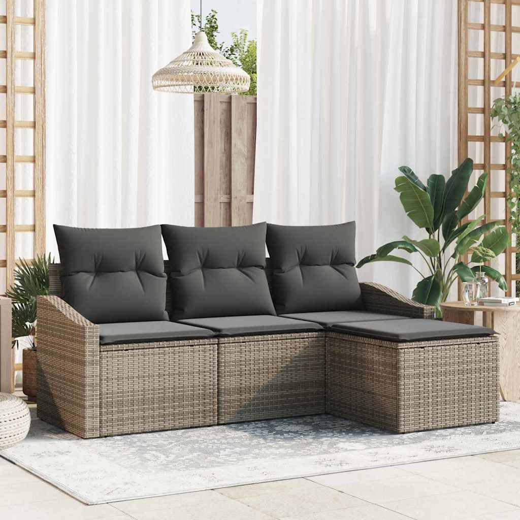 Sofa Set 4 stk. Grau [Synthetisch]: Poly Rattan