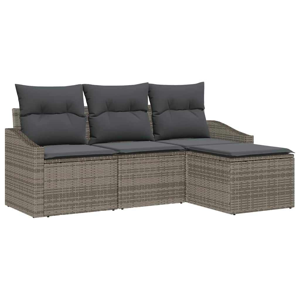 Sofa Set 4 stk. Grau [Synthetisch]: Poly Rattan