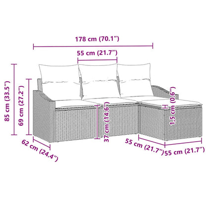 Sofa Set 4 stk. Grau [Synthetisch]: Poly Rattan