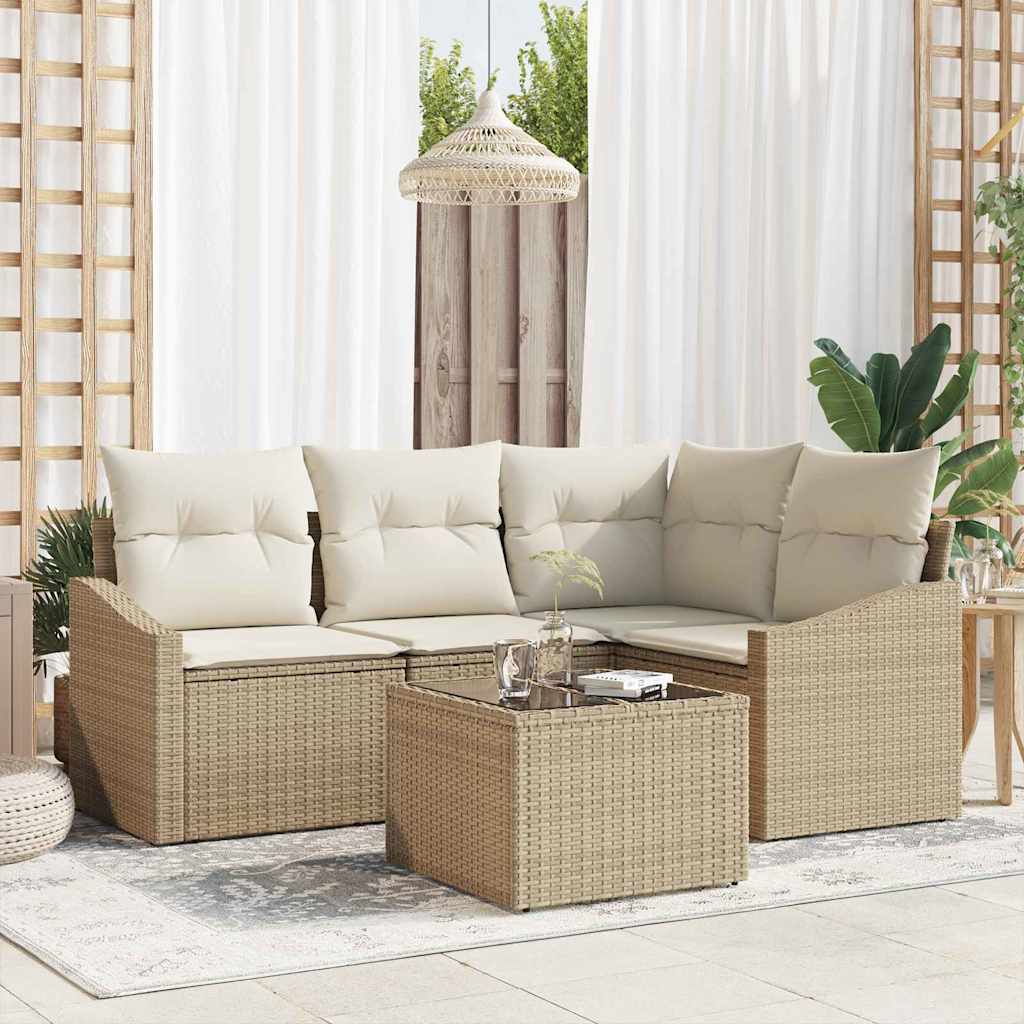 Sofa Set 5 stk. Beige [Synthetisch]: Poly Rattan