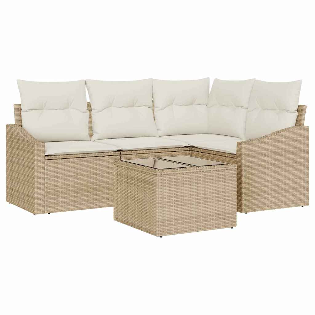 Sofa Set 5 stk. Beige [Synthetisch]: Poly Rattan