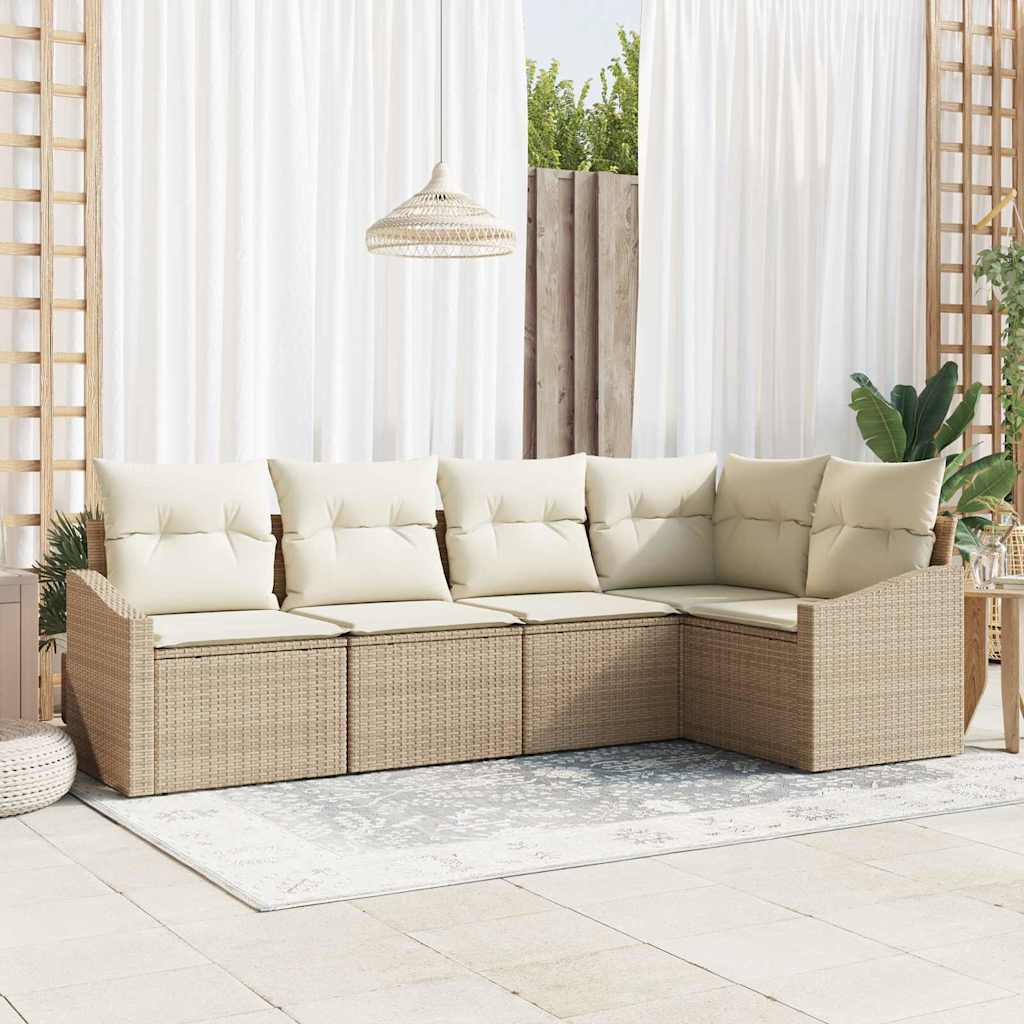 Sofa Set 5 stk. Beige [Synthetisch]: Poly Rattan