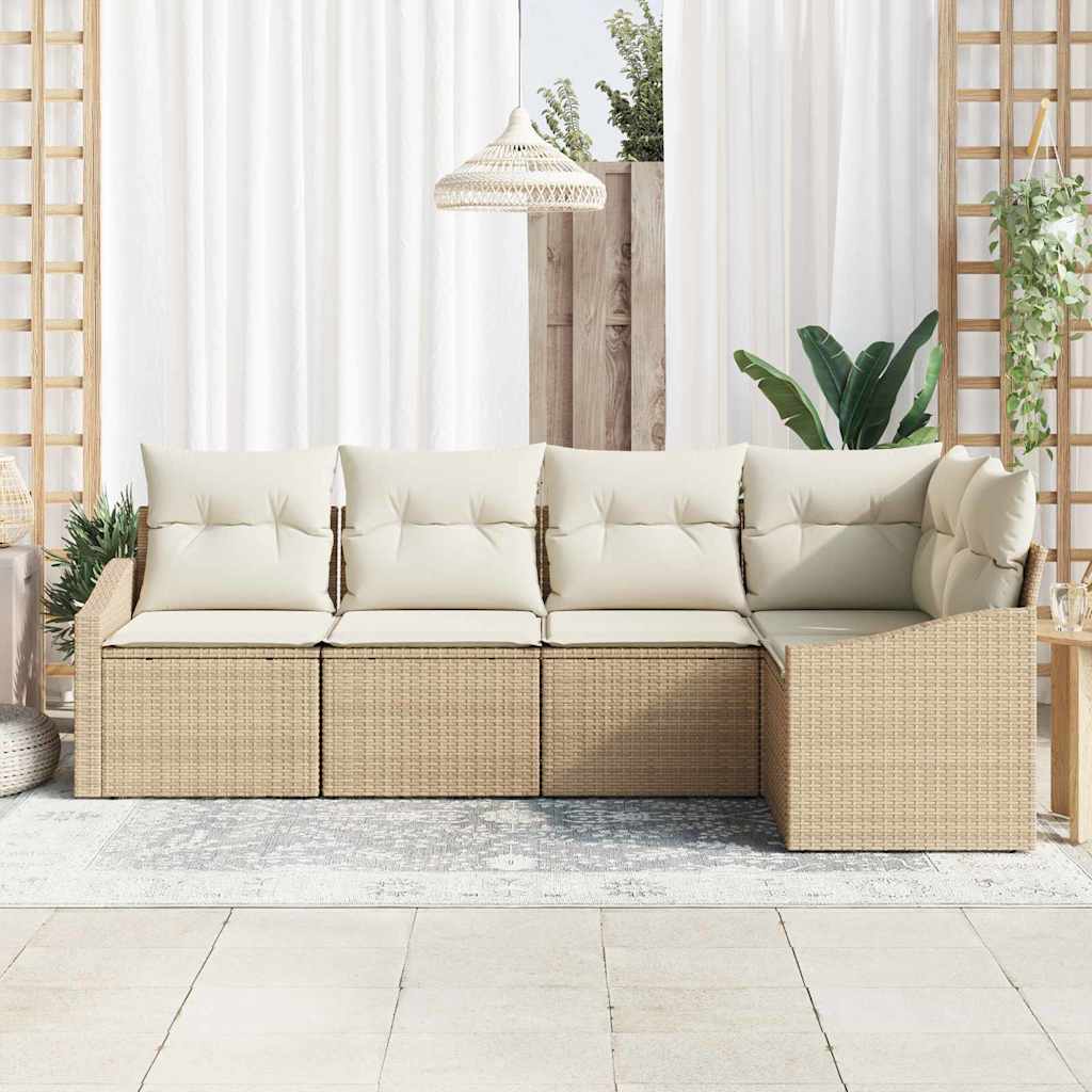 Sofa Set 5 stk. Beige [Synthetisch]: Poly Rattan