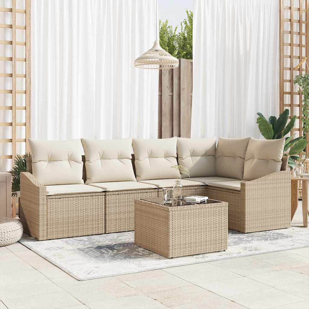 Sofa Set 6 stk. Beige [Synthetisch]: Poly Rattan