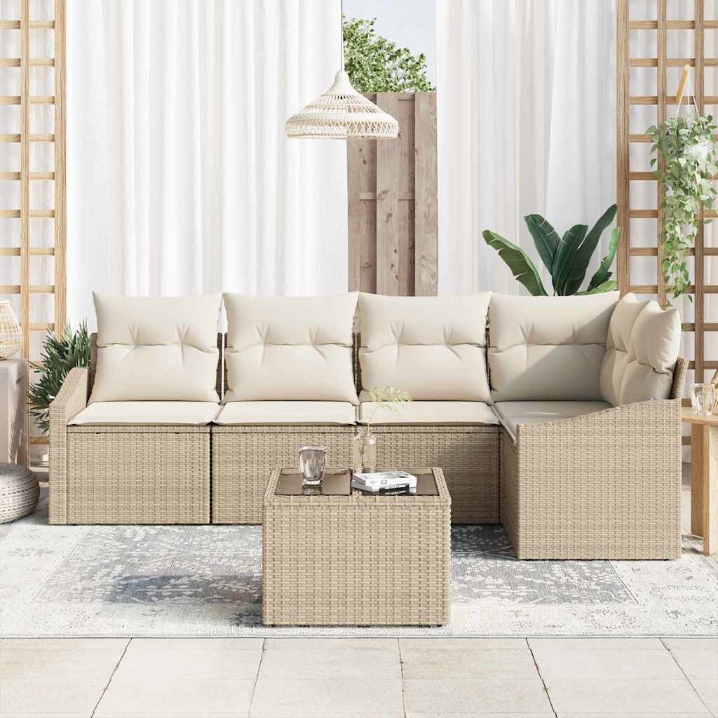 Sofa Set 6 stk. Beige [Synthetisch]: Poly Rattan