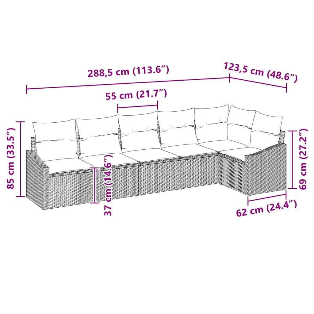 Sofa Set 6 stk. Grau [Synthetisch]: Poly Rattan